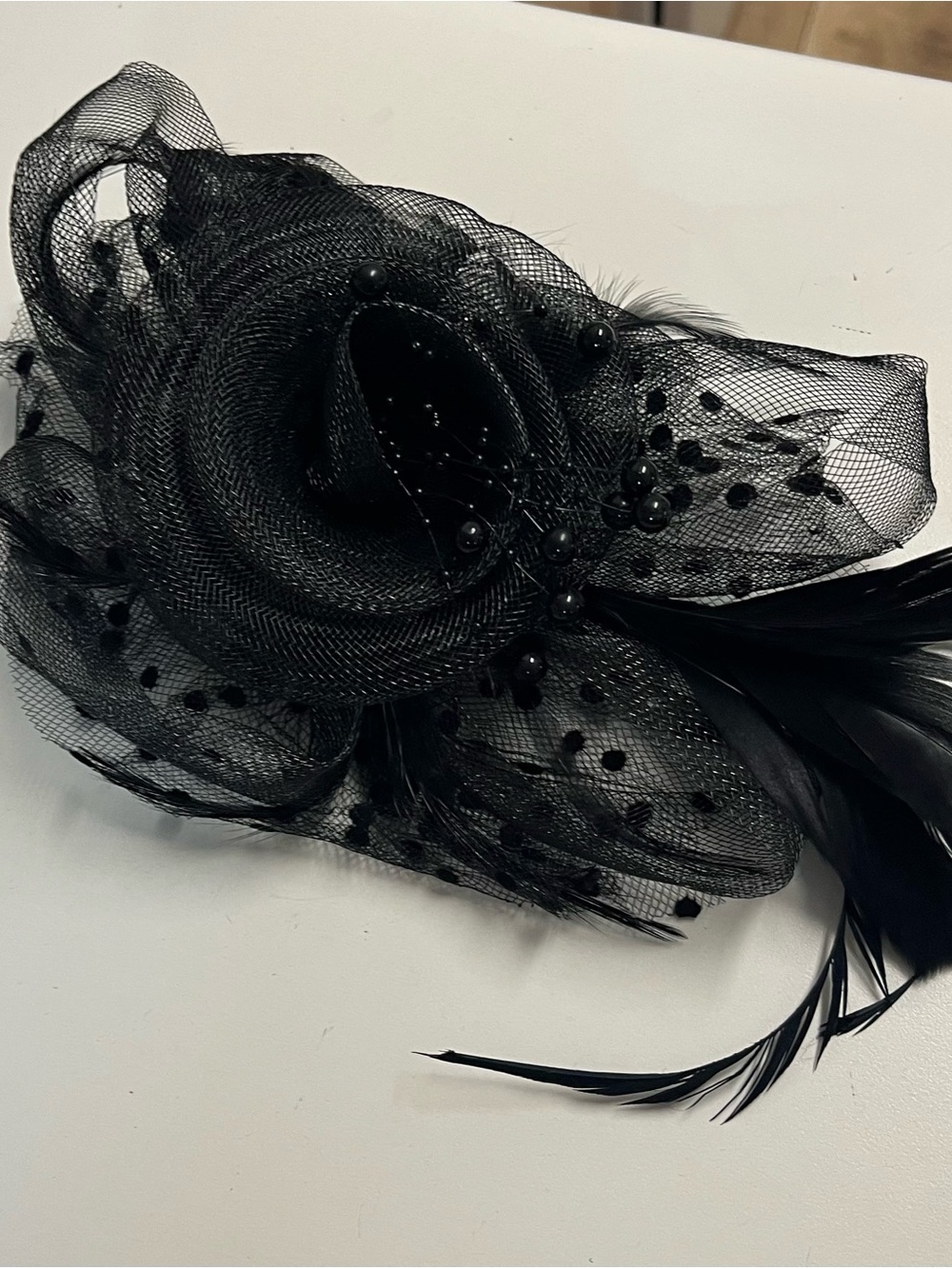 Black Feather & Veil Floral Fascinator Headpiece
